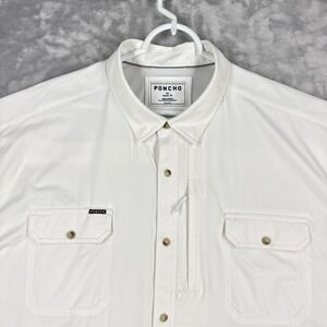 PONCHO Regular Fit Button Up Shirt Men 3XL White Magnetic Pockets Vented Fishing